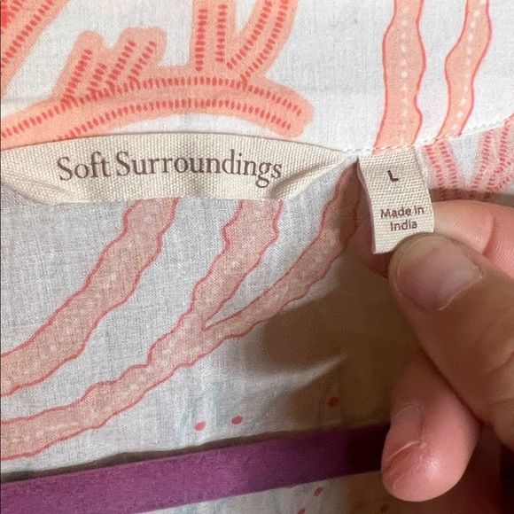 Soft Surroundings Malha Reef Tunic Cotton Embroider Sequin Button Shirt Blouse L - Picture 7 of 9